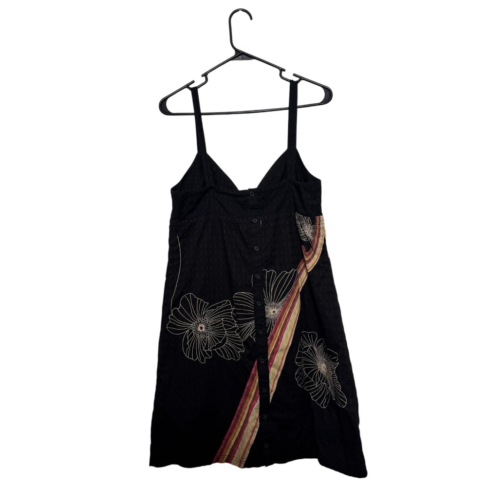 Roxy Vintage Y2K Retro Floral Mini Dress Black Cotton Button Back Women's Large - Picture 2 of 9